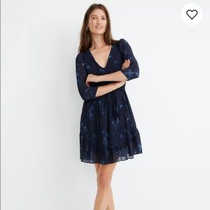 Madewell Navy Blue Floral Long Sleeve Mini Dress